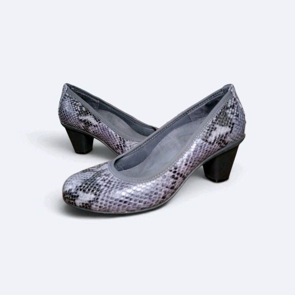 Vionic Career Mabrey Slate Snake Print Pumps Shoes Size 6.5 Medium Comfort Heel